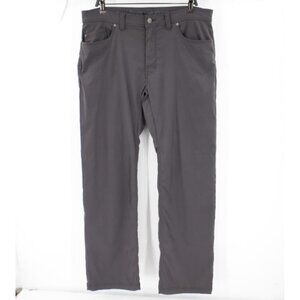 prana pants men's 36 L32 slim fit Brion Hiking gray flat front nylon blend gorp